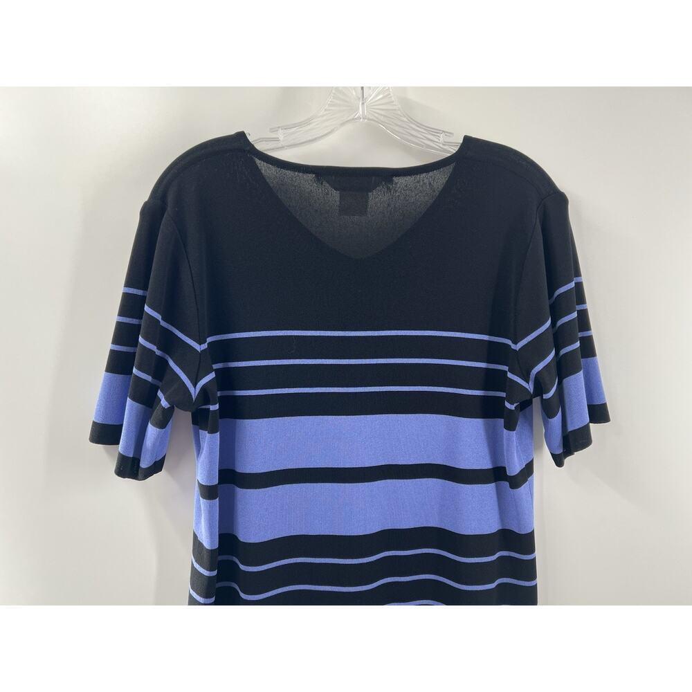 Misook Women’s Short Sleeve V Neck Lightweight Sweater Black Purple Stripe M - Picture 8 of 8